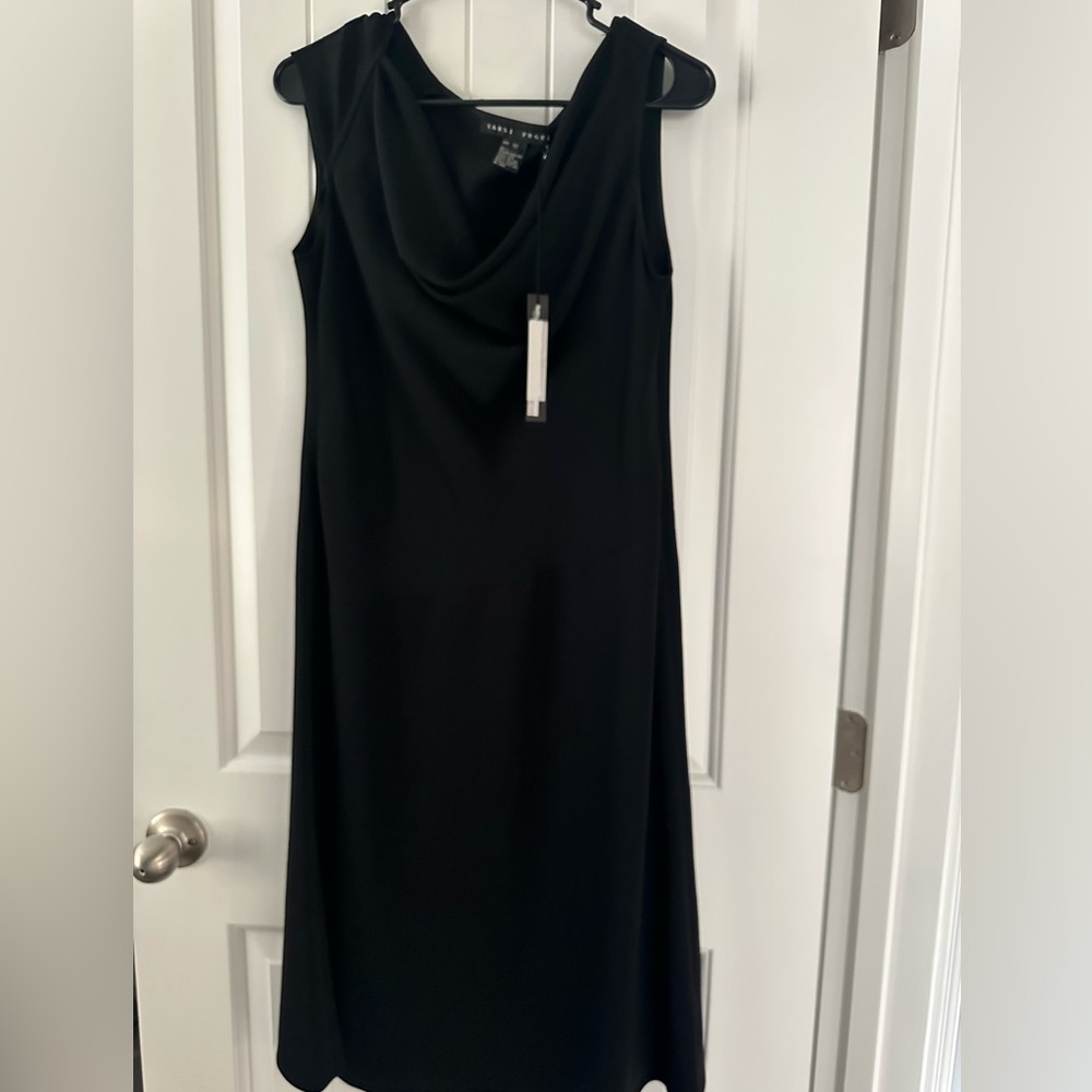 NWT Yansi Fugel Black Cowl Neck Sheath Midi